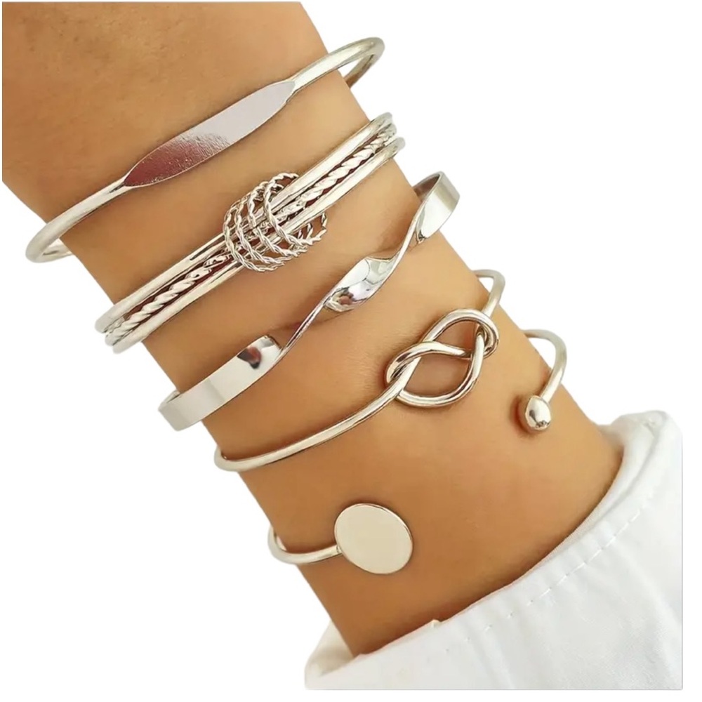5 Piece Bangle Silver Bracelet Set